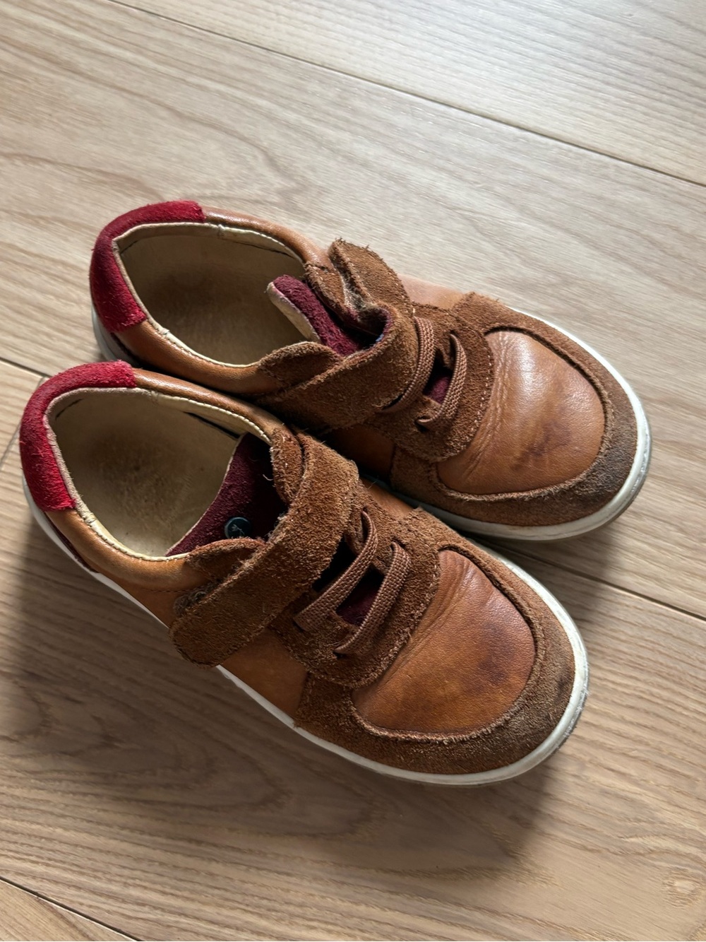 Jacadi brown red leather suede Velcro strap sneaker shoes toddler boy sz 27